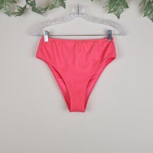 Aerie Size M High Cut Cheeky Coral Pink Ribbed Beach Swim Bikini Bottom